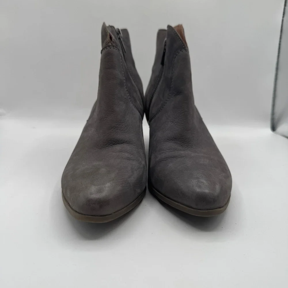 Frye Ankle Booties Womens 8.5 Grey Leather Pointed Toe Stacked Heel 3471731-JEA